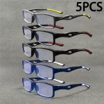 5PCS Sport Style Non-Prescription Reading Glasses Anti-Blue Light Rectangular Full Rim Eyewear, PC Frame Material