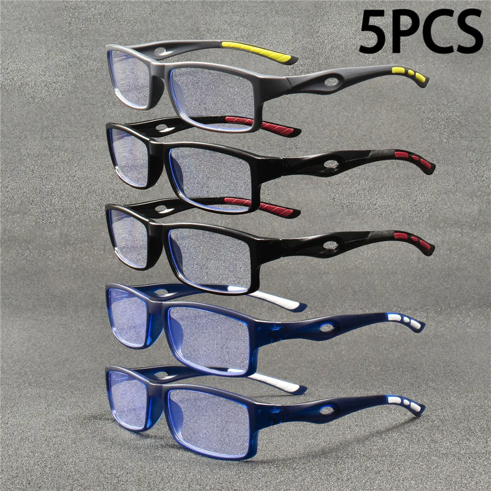 5PCS Sport Style Non-Prescription Reading Glasses Anti-Blue Light Rectangular Full Rim Eyewear, PC Frame Material 5PCS Sport Style Non-Prescription Reading Glasses Anti-Blue Light Rectangular Full Rim Eyewear, PC Frame Material