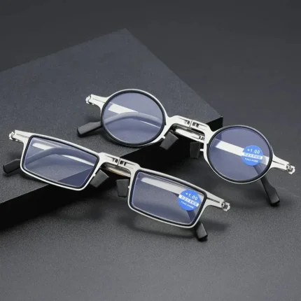 Portable Unisex Folding Reading Glasses Full Metal Frame Anti Blue Light Blocking for Men Women Eyeglasses with Case 2