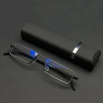 Metal Anti-Blue Light Reading Glasses Men Half Frame Eyeglasses Male Eyewear With Case +1.0 1.5 2.0 2.5 3.0 3.5 4.0 2
