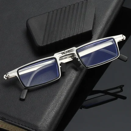 Retro Folding Reading Glasses for Men / Women Metal Frame Anti-blue Light Eyeglasses with Free Case 2