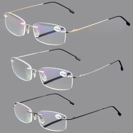 Blue Light Blockin Ultralight Memory Titanium Rimless Reading Glasses Men&Women Eyeglasses +1.0 +1.5 +2.0