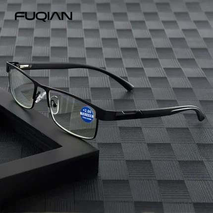 Stainless Steel Reading Glasses Men Business Glasses Male Anti Blue Light Eyeglasses +1.0 1.5 2.0 2.5 3 3.5 4.0