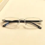 14-Pack Vintage Style Rimless Reading Glasses - Rectangular Frame, Blue Light Blocking, Anti-Fatigue, Unisex, Lightweight PC 4