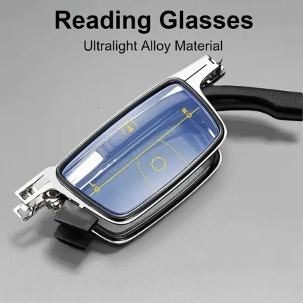 Portable Unisex Folding Reading Glasses Full Metal Frame Anti Blue Light Blocking for Men Women Eyeglasses with Case