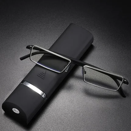 Metal Anti-Blue Light Reading Glasses Men Half Frame Eyeglasses Male Eyewear With Case +1.0 1.5 2.0 2.5 3.0 3.5 4.0