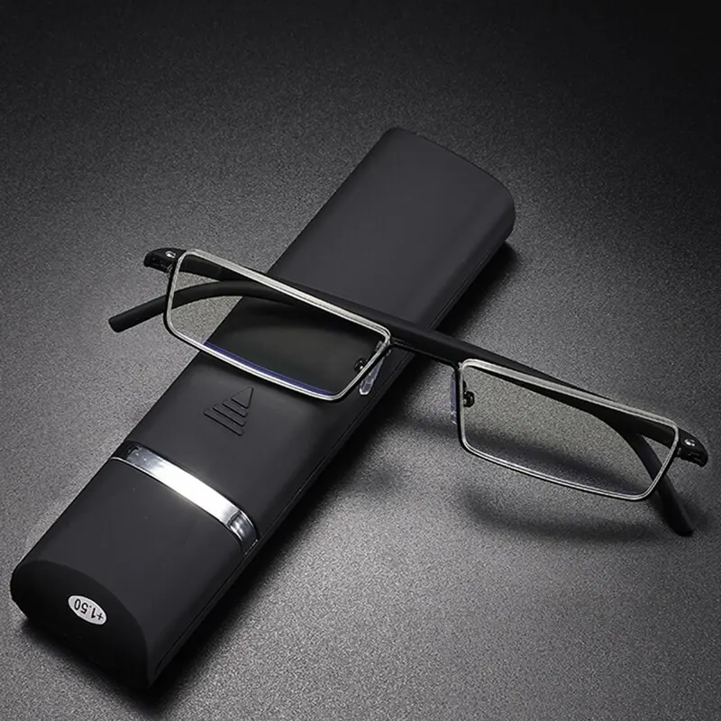 Metal Anti-Blue Light Reading Glasses Men Half Frame Eyeglasses Male Eyewear With Case +1.0 1.5 2.0 2.5 3.0 3.5 4.0 Metal Anti-Blue Light Reading Glasses Men Half Frame Eyeglasses Male Eyewear With Case +1.0 1.5 2.0 2.5 3.0 3.5 4.0